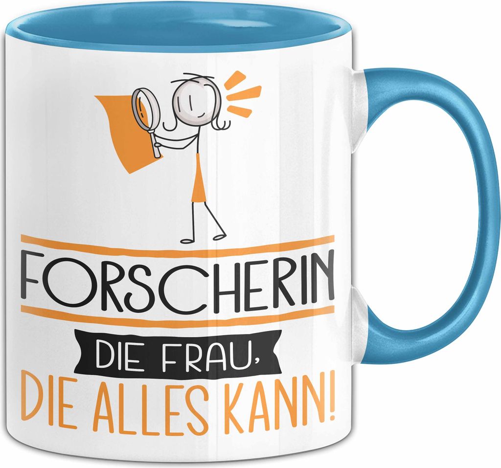 Forscherin Geschenk Tasse Becher Die Frau Die Allen Kann Geschenkidee für eine Forscherin Lustig (Blau)