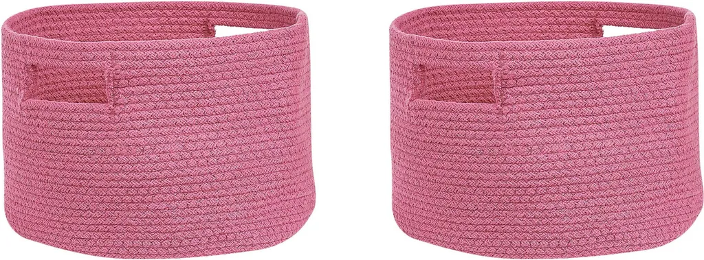 Panier à linge en tissu rose et corbeille de rangement en coton x2