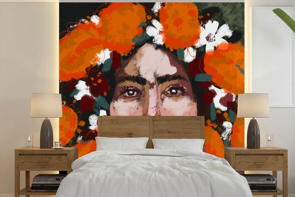 MuchoWow Fototapete für Wohnzimmer oder Schlafzimmer Wandtapete Vinyl Motivtapete Abstrakt - Frau - Porträt - Gemälde - 300x300 cm - Wanddekor...