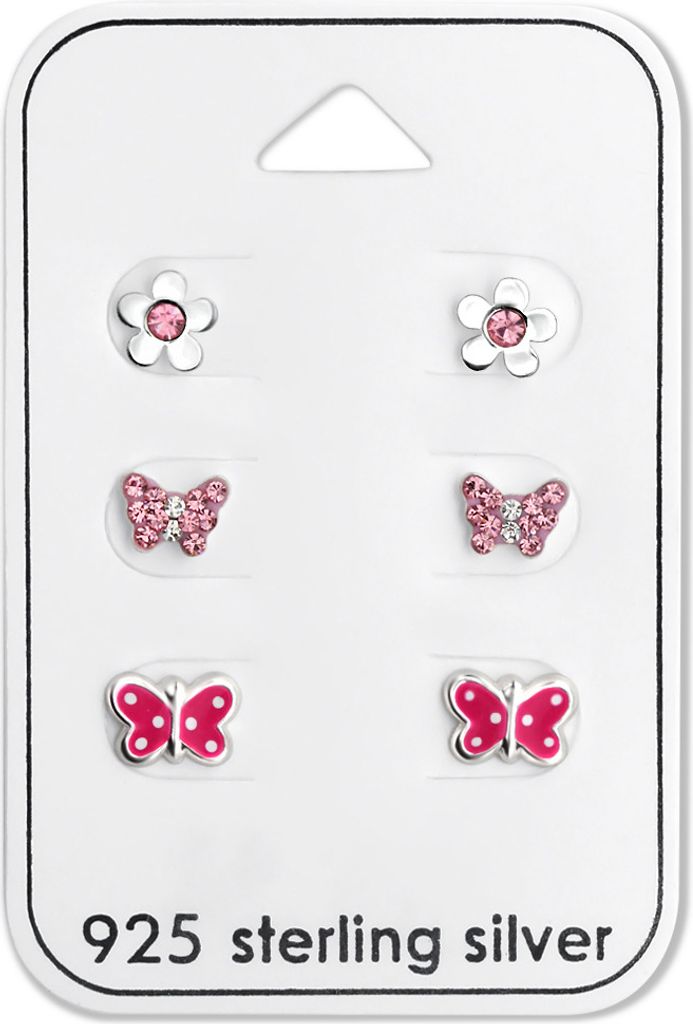 Ohrstecker Set 925 Sterling Silber Schmetterlinge und Blume