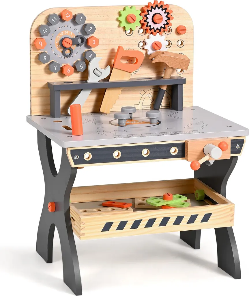 Établi bois enfant stable et complet pour jeu de rôle sans danger