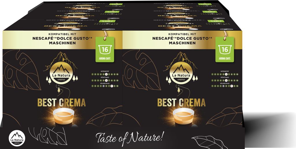 Crema La Natura Lifestyle (6x16 Kaffeekapseln) 96 Kaffeekapseln | La Natura Lifestyle 576g| Dolce Gusto * kompatible Kaffeekapsel | Rainforest