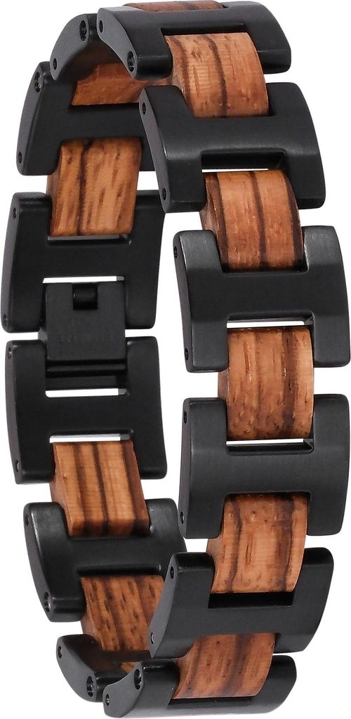 Holzkern Herrenarmband Edelstahl mit Holz Acoustic Zebrano/Schwarz