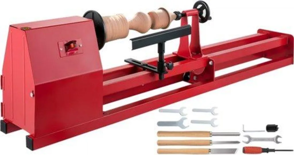 Mini-banc de tour à bois rouge avec cales et kit de menuiserie complet