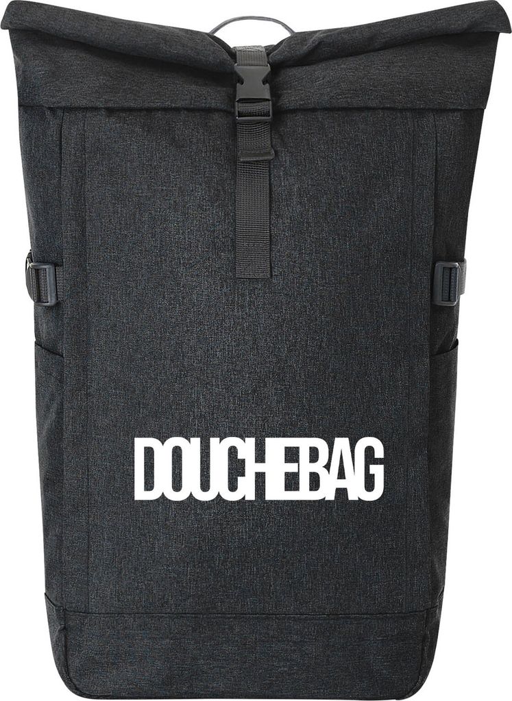 Huuraa Kurierrucksack Douchebag Schriftzug 30-44 Liter Black Melange Fairtrade Rolltop Rucksack Geschenkidee