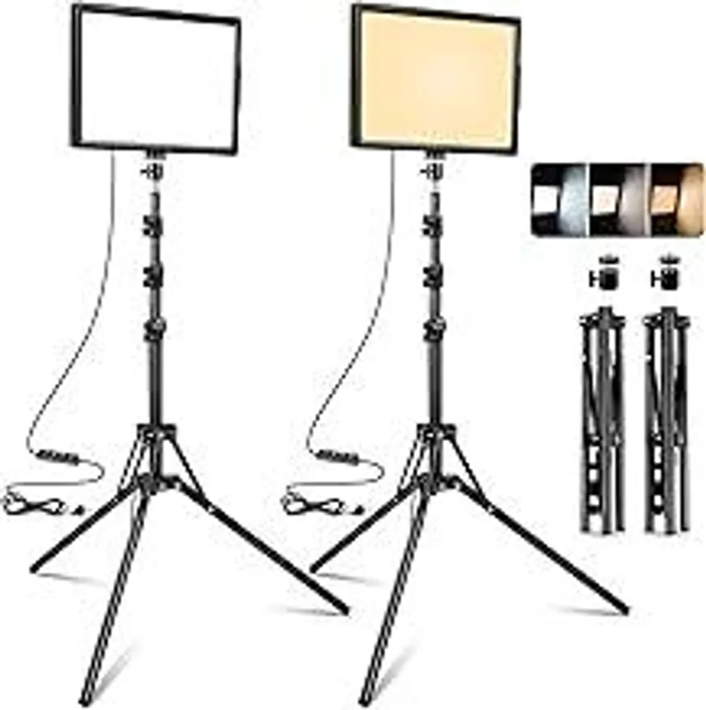Luce LED continua, confezione da 2, bicolore 2800-6500K, dimmerabile, USB, luce per foto e video, set di illuminazione fotografica da 173 cm con treppiede per studi, registrazioni video YouTube TikTok, streaming di giochi