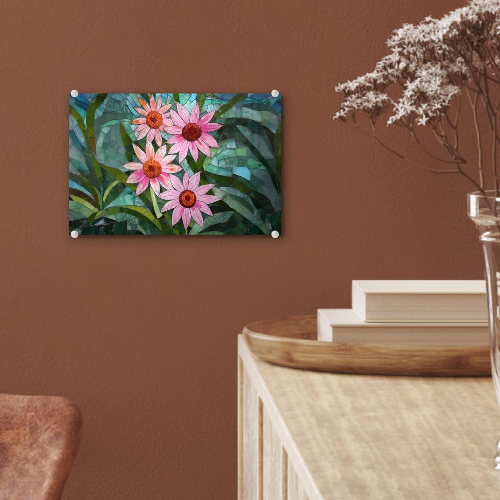 MuchoWow Glasbilder - Bilder auf Wandbild - Foto auf Glas Blumen - Rosa - Glasmosaik 30x20 cm Wanddekoration aus Glas - Acrylglasbild - Acrylbilder...