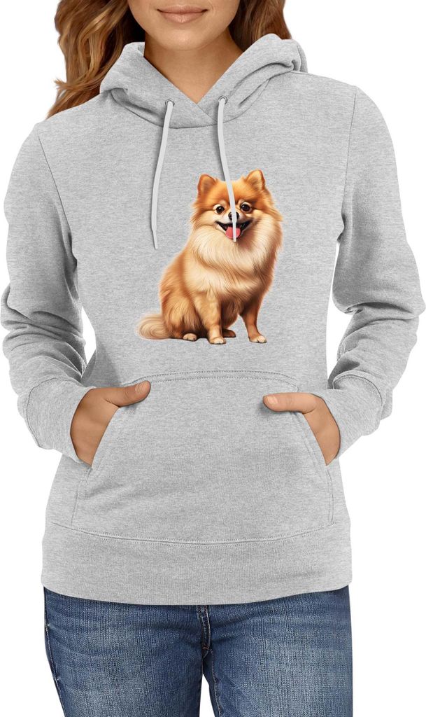 Damen Kapuzenpullover Dogs Breeds Pomeranian Dog Breed 006, Lady S / Grau