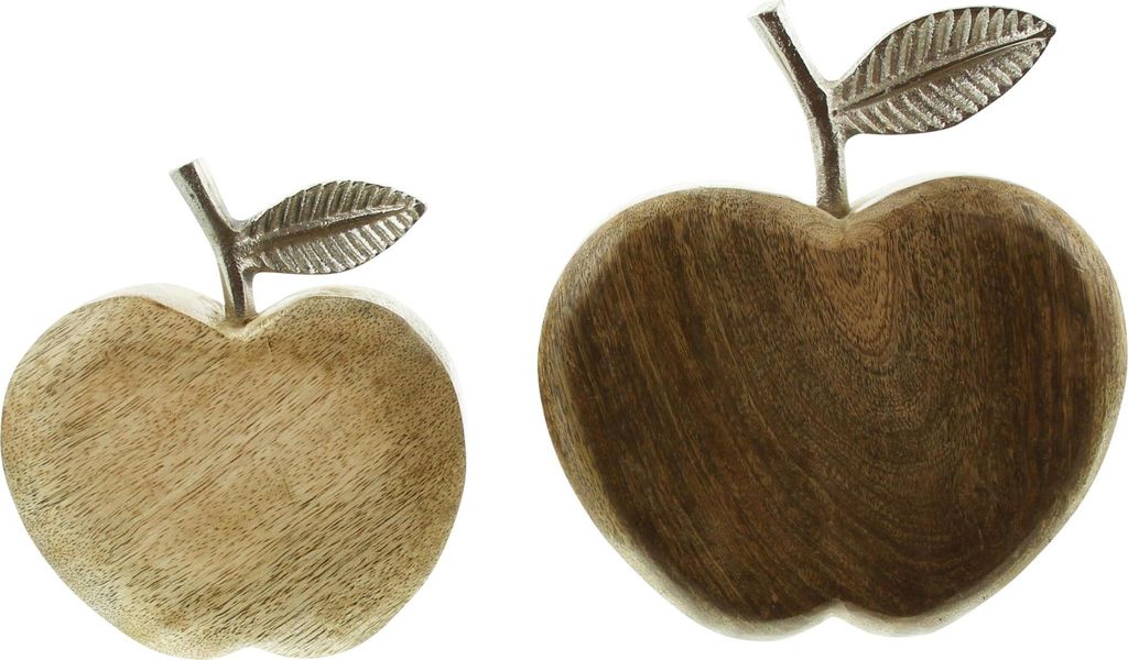 2x Dekofigur Apfel Mangoholz natur & Aluminium silber Produktbild 
