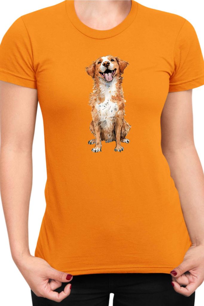 Damen T-Shirt Funny Dogs Breeds Novia Scotia Duck Tolling Retriever Dog Breed, Lady M / Orange