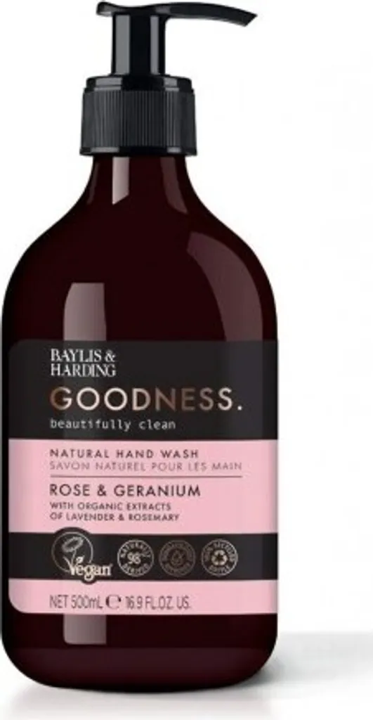 Nettoyant mains naturel Goodness Rose & Géranium hydratant format 500ml