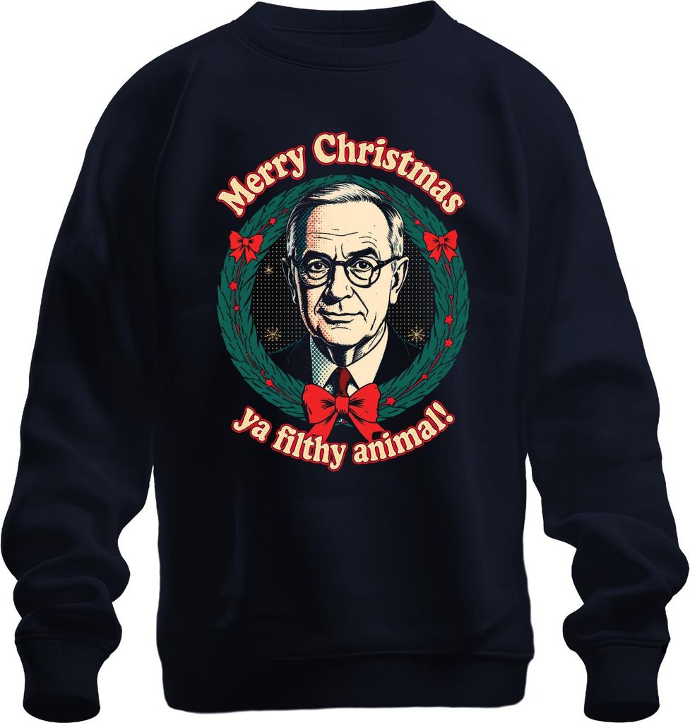 Merry Christmas ya filthy animal! Weihnachtskranz Retro Filmzitat Uni Sweatshirt Pullover, Navy, L
