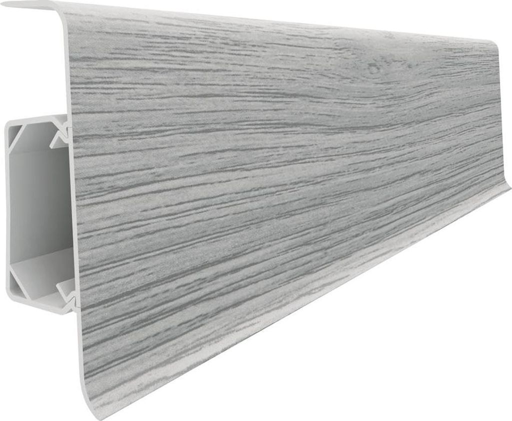 VILO ESQUERO 620 Sockelleiste 62mm - 2,5m Länge - Flexible Fußleiste mit Kabelkanal - Eiche Hellgrau
