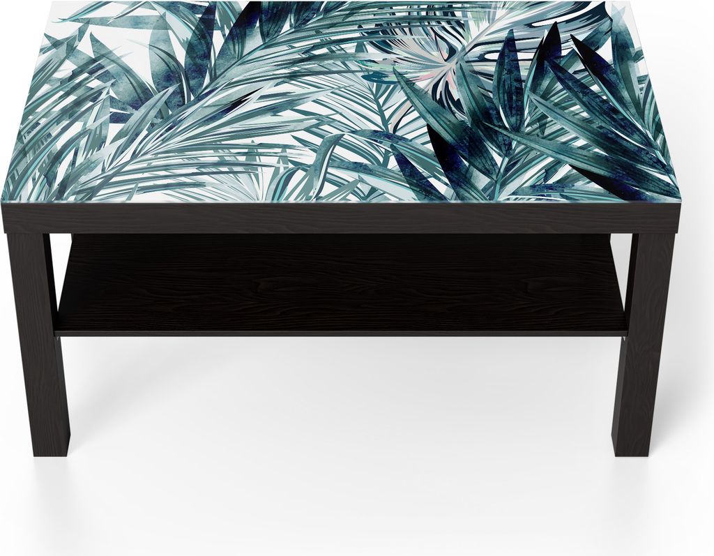 DEQORI Couchtisch 90x55 cm Schwarz 'Palmenflüstern' Glas Beistelltisch Glastisch modern