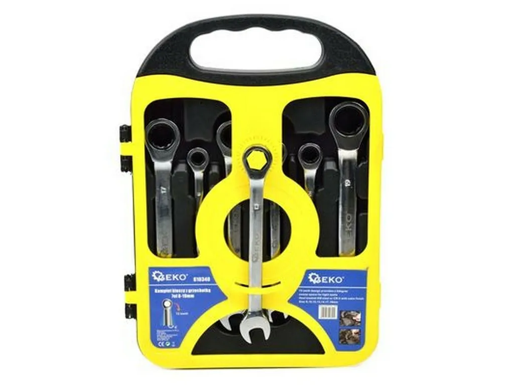 Jeu de clés à molette et cliquet mixtes 8-19mm en acier robuste - 7 pcs
