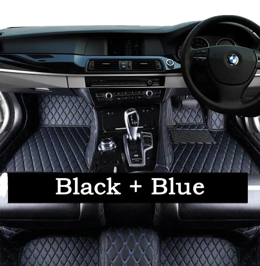 Tapis de sol voiture sur mesure conduite à droite - Noir et Bleu