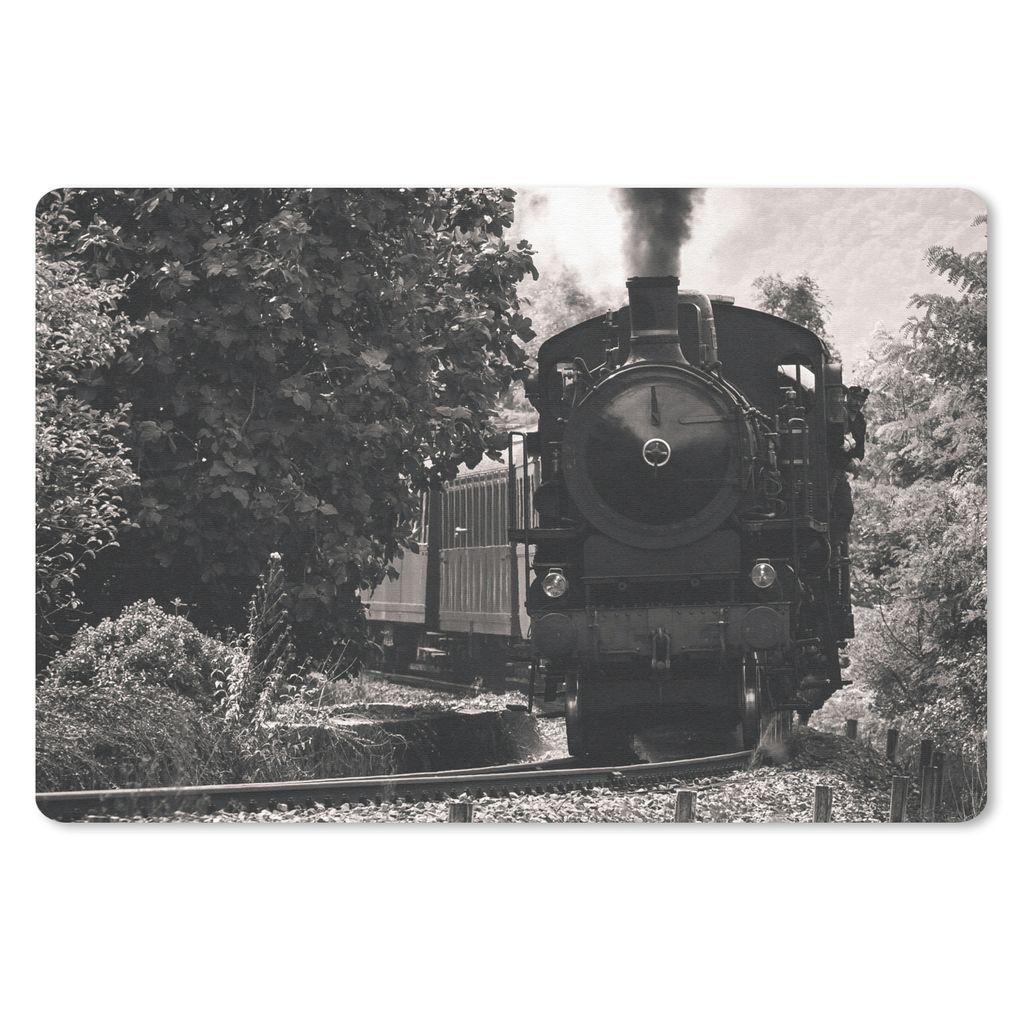 MuchoWow Schreibtischunterlage Schwarz-Weiß-Foto eines Dampfzuges in Italien 60x40 cm - XXL Mauspad - Großes Mauspad