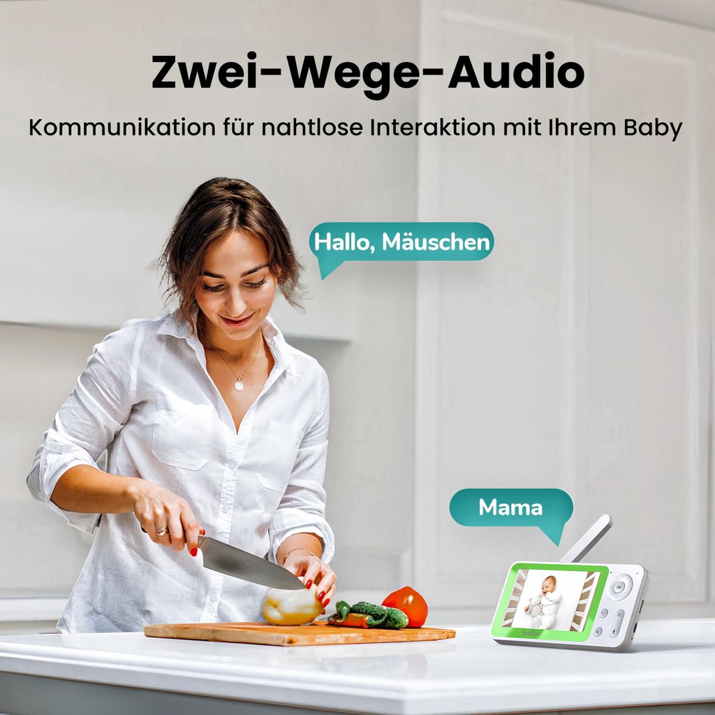 BOIFUN 4.3" Babyphone mit Kamera APP 1080P, PTZ 350°, Produktbild 2