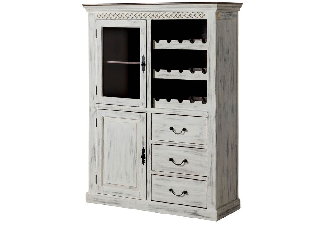MASSIVMOEBEL24Weinschrank Mango / Akazie 120x45x160 weiß Produktbild 