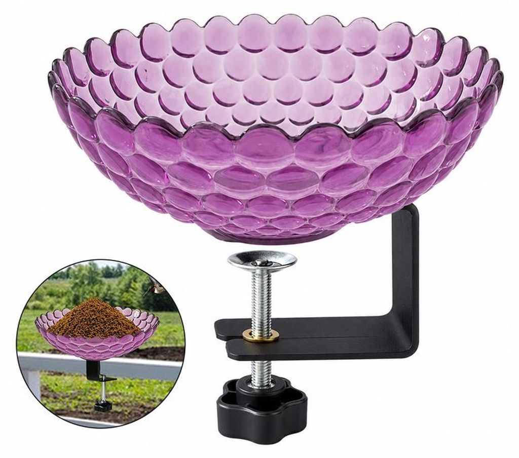 Vogeltränke Balkon 2-in-1 17,5x13cm, Vogelbad mit Klemmhalterung für Geländer, Vogel Futterstelle wetterfest Garten & Terrasse