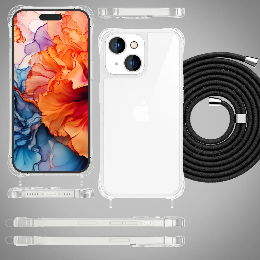 Cover con Collana iPhone 15 Plus - Custodia Nera Pratica e Sicura - 7