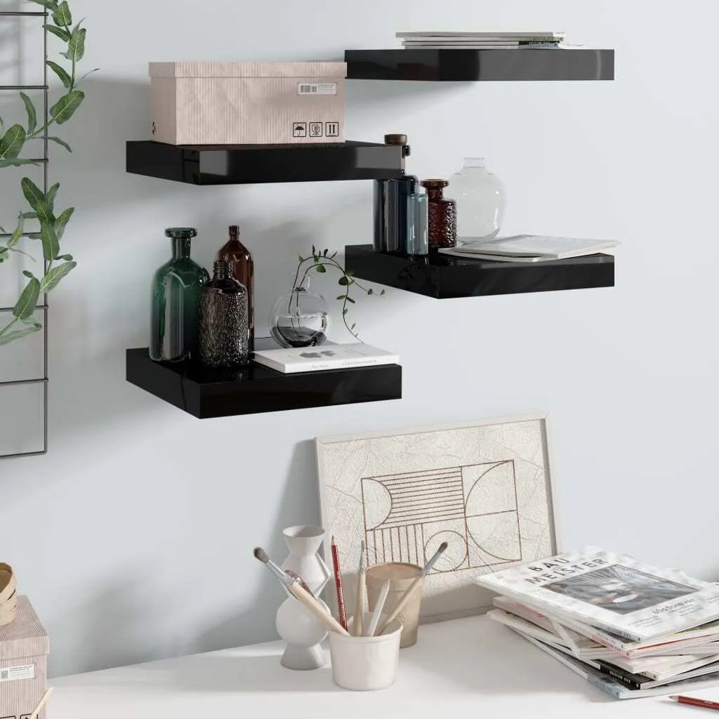 Mensole Arredo Nero Lucido 4 Pz 23cm - The Living Store Design