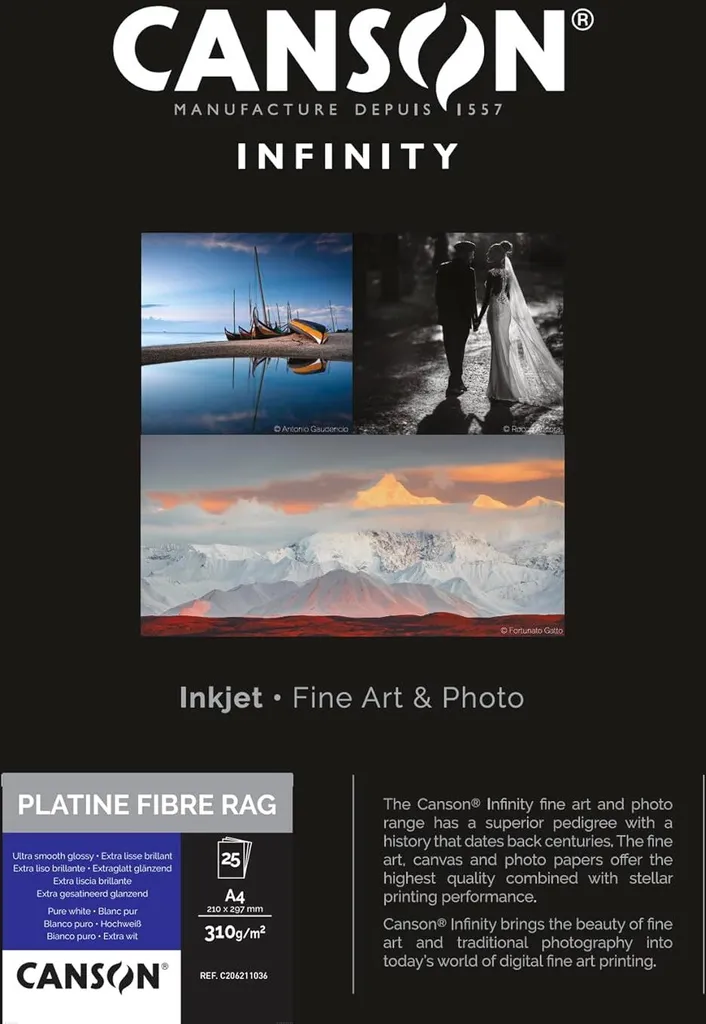 Canson Infinity Platine Fibre Rag 310g A4 - Carta Fotografica Baritata