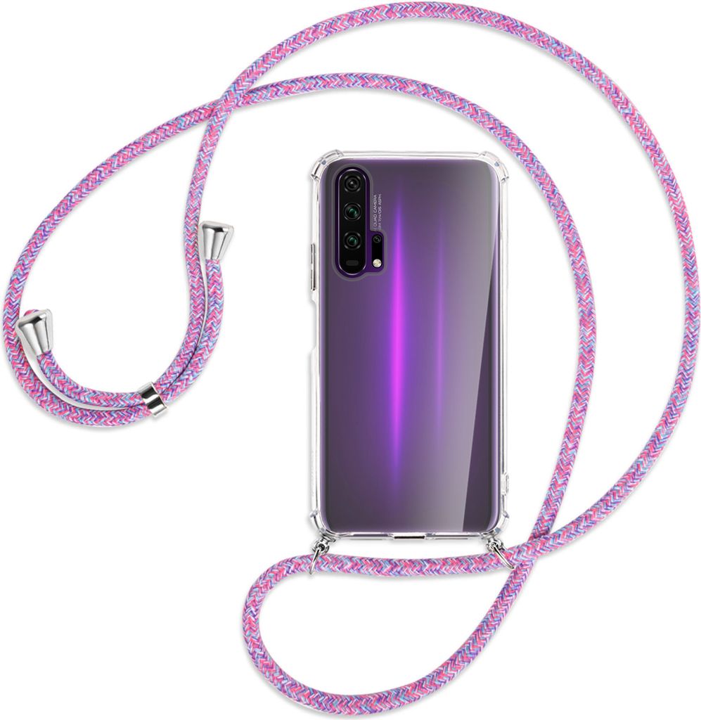 Handykette Backcover-Schutzhülle mit Band (Metall silberfarben) für Honor 20 Pro - lila/rosa/blau