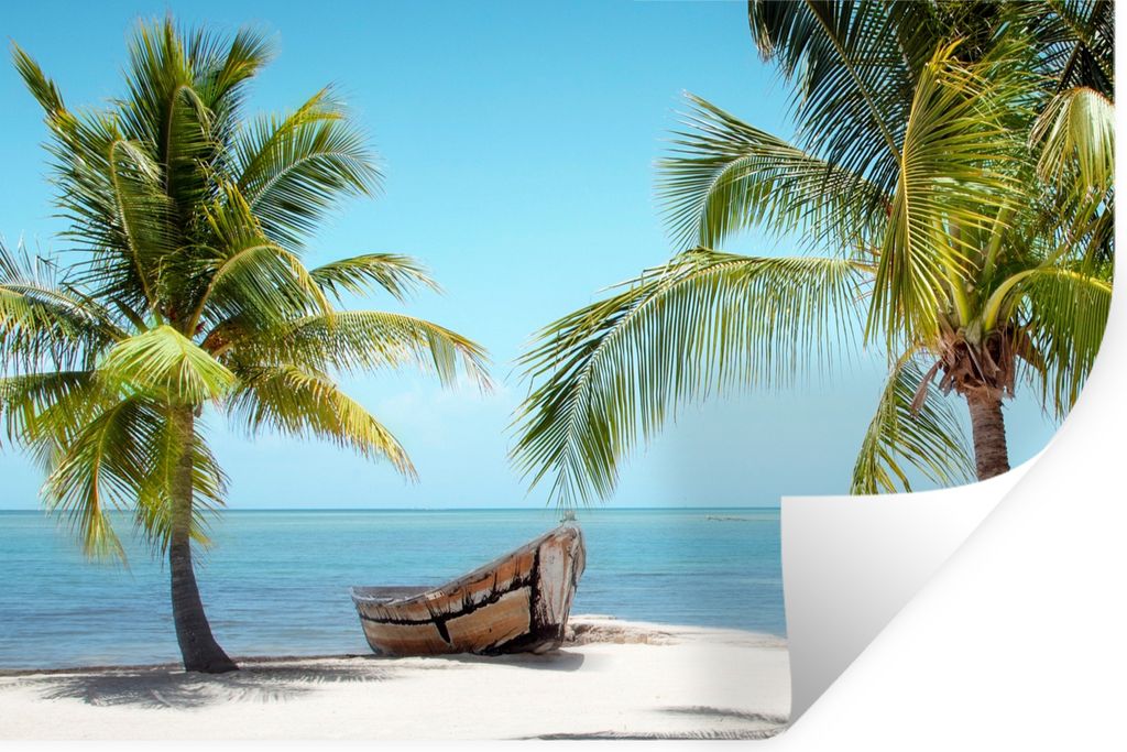 MuchoWow Wandtattoo Wandsticker Wandaufkleber Palme - Boot - Strand 30x20 cm Selbstklebend und Repositionierbar - Wierderverwendbar - Selbstklebend
