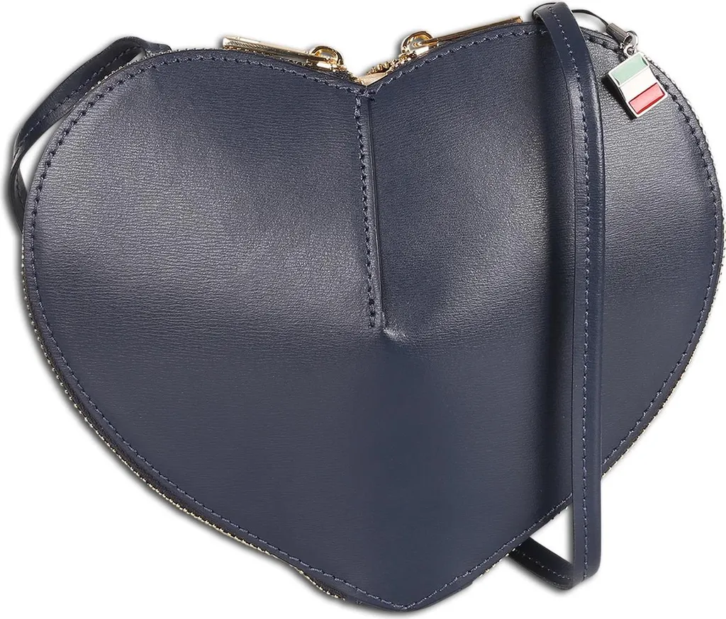 Petit sac bandoulière bleu marine en cuir véritable motif Coeur