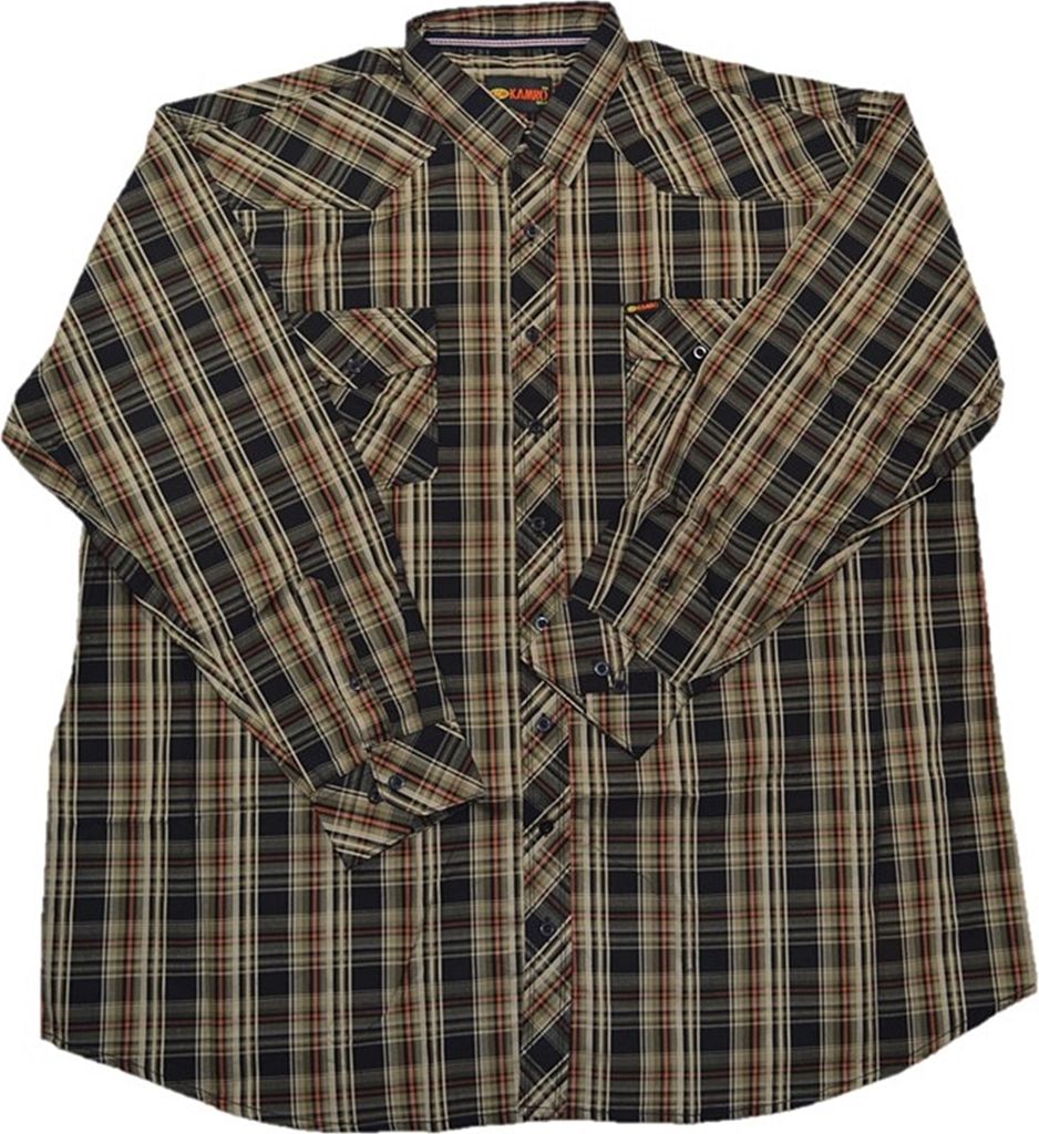 Übergrößen Herrenhemd KAMRO Schwarz/Beige/Orange kariert 7XL