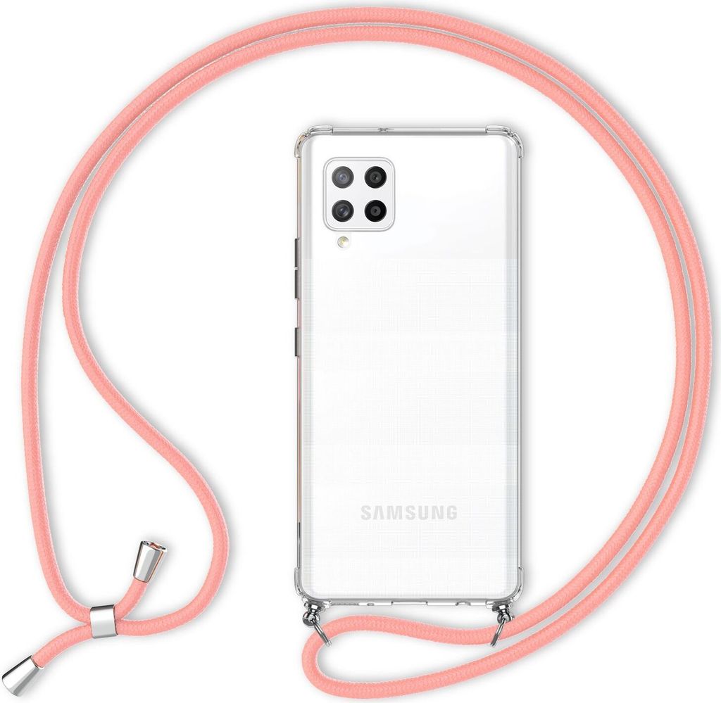 NALIA Handy Hülle mit Kette für Samsung Galaxy A42 5G, Transparent Cover Case Pink