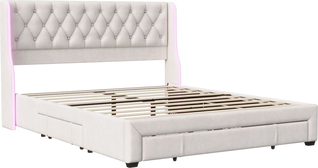 Letto matrimoniale imbottito 160 x 200 cm con 3 cassetti, Immagine del prodotto 