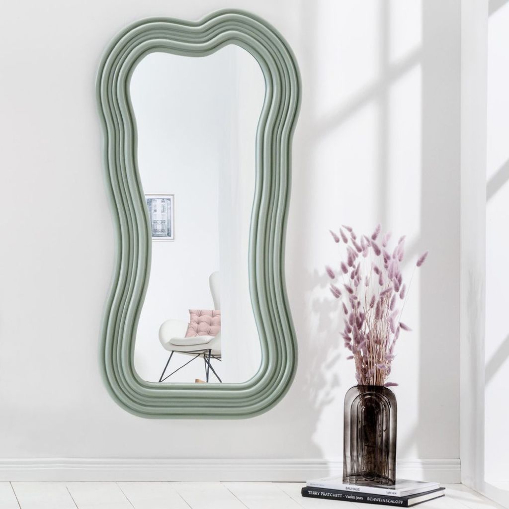 cagü: Art-Deco-Design Wandspiegel VITRE Pastell-Grün Wellenform Rechteckig 100cm x 52cm