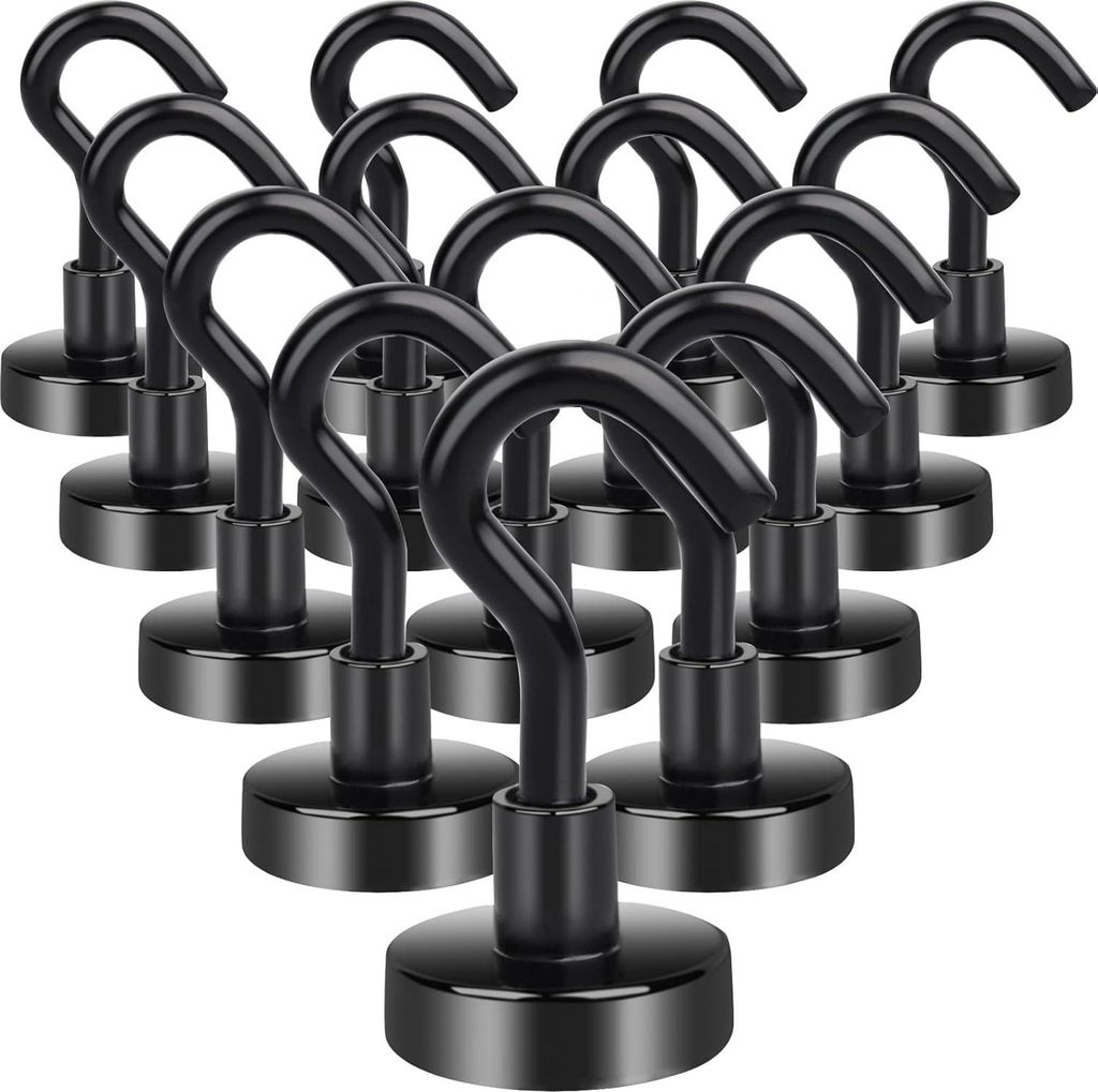 Allecto Premium - Magnetisches Haken Set von 14 Stück - Starke Neodym-Magnete - 10kg Zugkraft - Schwarz - Für Garage, Grill, Decke, Handtuch