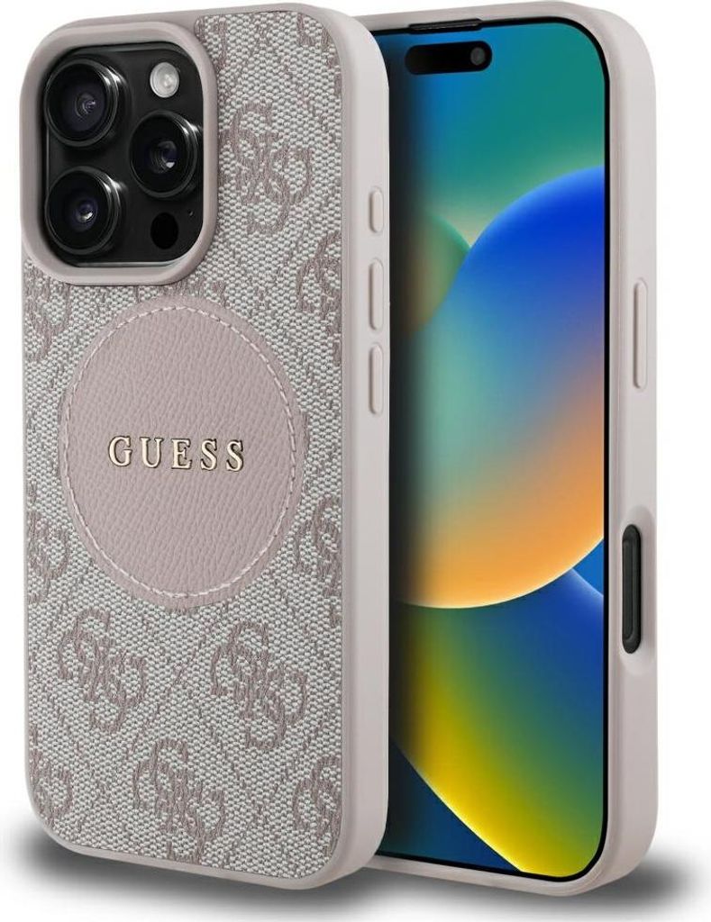 Guess 4G Circle Logo MagSafe Hülle iPhone 16 Pro Rosa