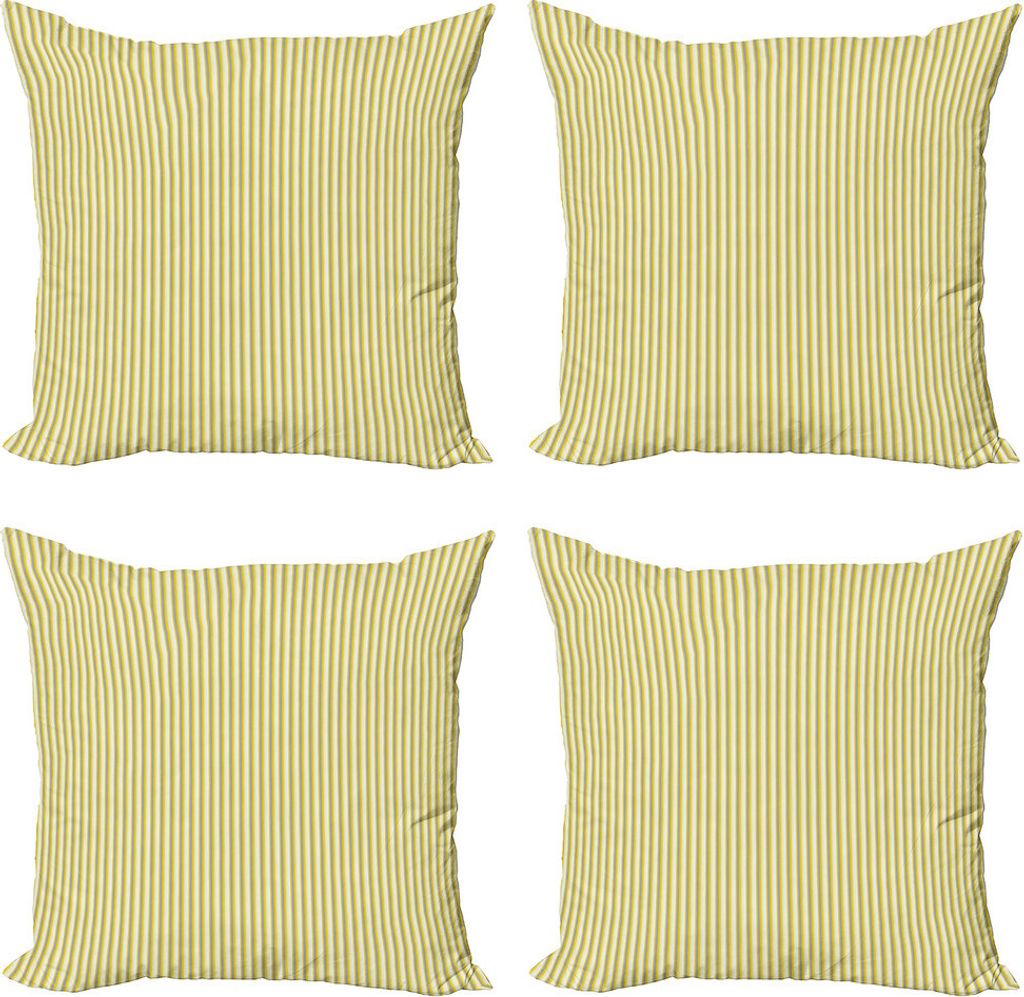 ABAKUHAUS Grau und Gelb Kissenbezug Set (4 Stück), Retro Style Stripes, Moderner Doppelseitiger Digitaldruck, 50 cm x 50 cm, Blassgelb Weiß