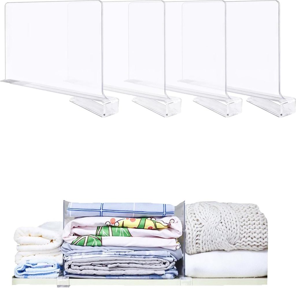4 Stück Acryl Regaltrenner, transparente Regaltrenner für Kleiderschrank, Trennwand, Regaltrenner, verstellbare Kleiderspeicherung, Organizer fü...