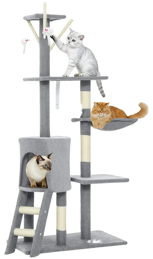 Arbre à chat stable gris 4 niveaux 134 cm - Fini les meubles griffés