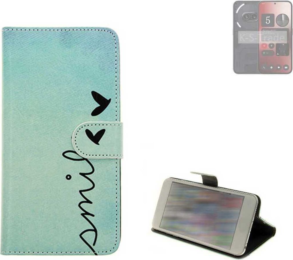 K-S-Trade Schutz Hülle Handy Hülle kompatibel mit Nothing 2a Hülle Handyhülle cover bookstyle Etui Handyhülle “smile“ türkis Standfunktion