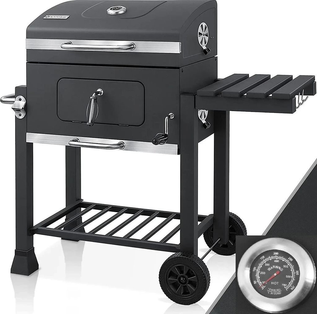 BBQ Garten-Grill - Holzkohle Grillwagen XXL - Für 5–10 Personen - 2 Räder - Stahl, Pulverbeschichtet - - Hochdruckschutz