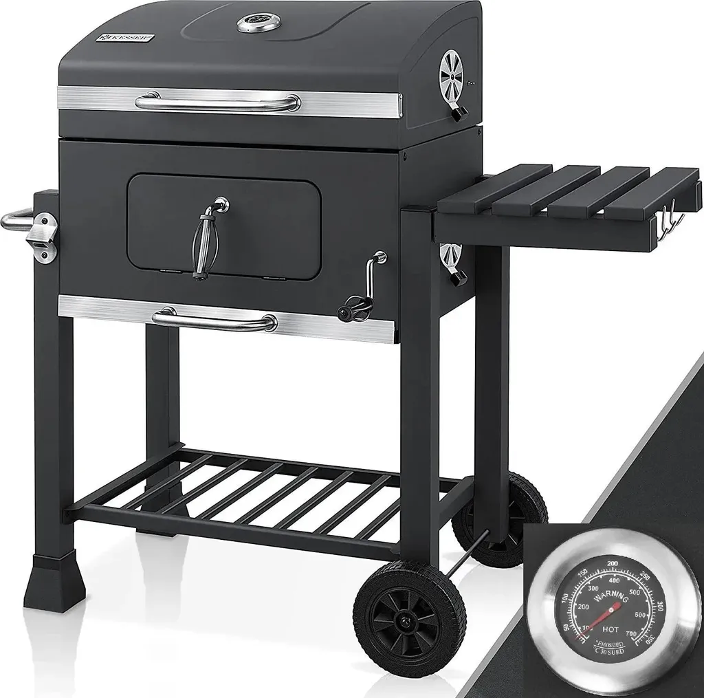 Barbecue acier avec protection haute pression et chariot mobile à roues