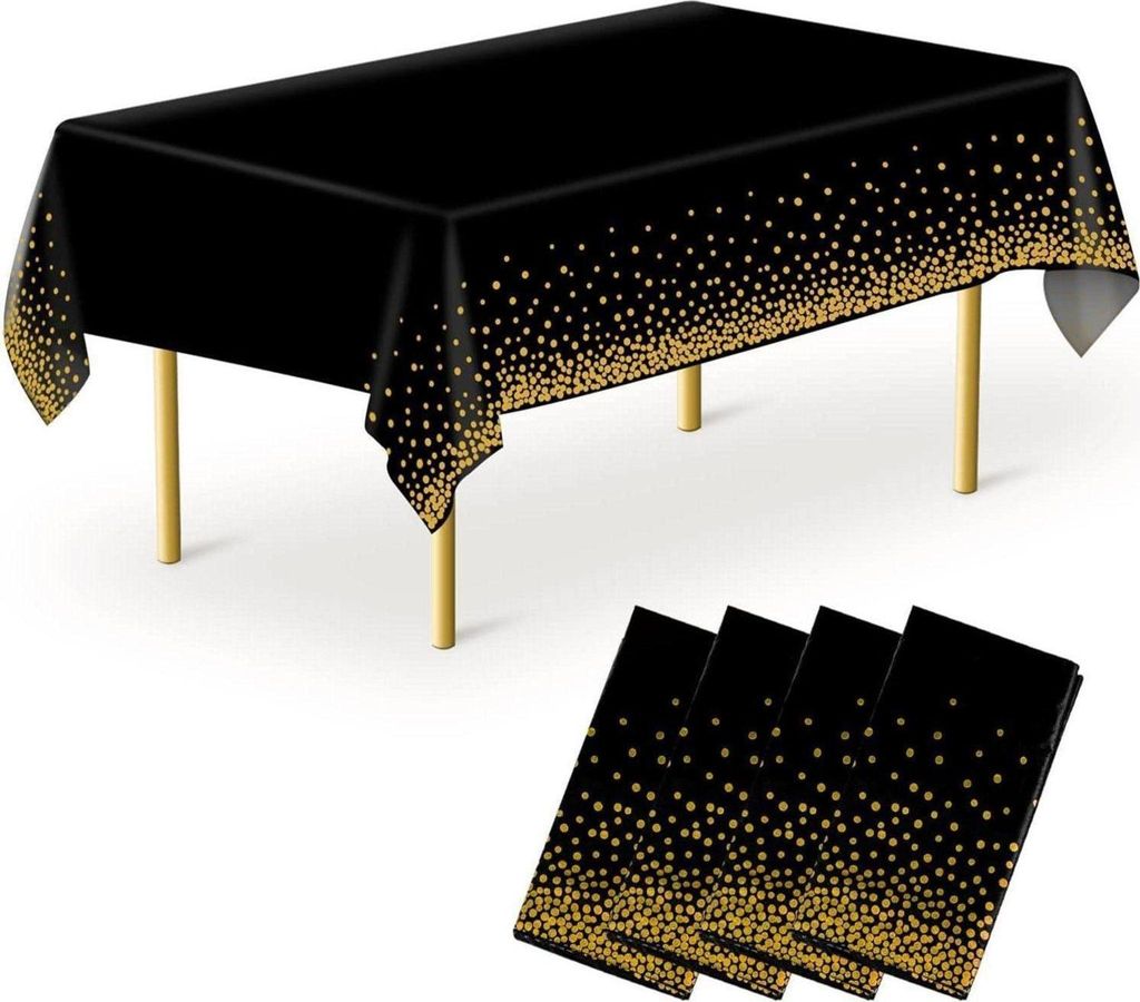 Einweg Tischdecke, Bierzeltgarnitur 137 x 274 cm, Schwarz Gold 4 Stück