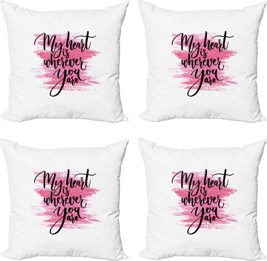 ABAKUHAUS Liebe Kissenbezug Set (4 Stück), Romantische Tinte Kalligraphie, Moderner Doppelseitiger Digitaldruck, 50 cm x 50 cm, Rosa-Schwarz-Weiß