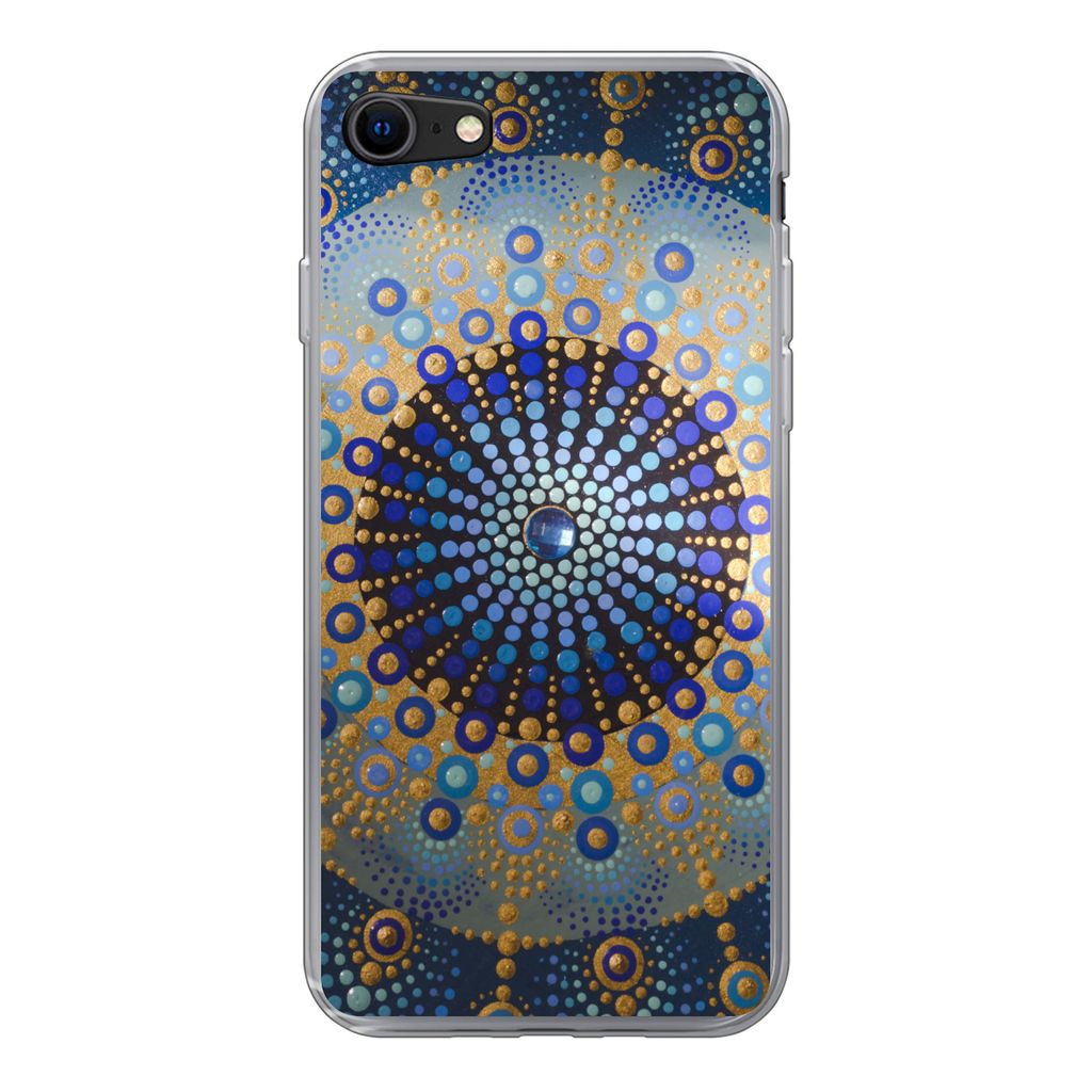 MuchoWow Handyhülle Schutzhülle Hülle für iPhone 8 Kreis - Mandala - Blau - Gelb Silikon Softcase Handy Hülle - Schutzhaube