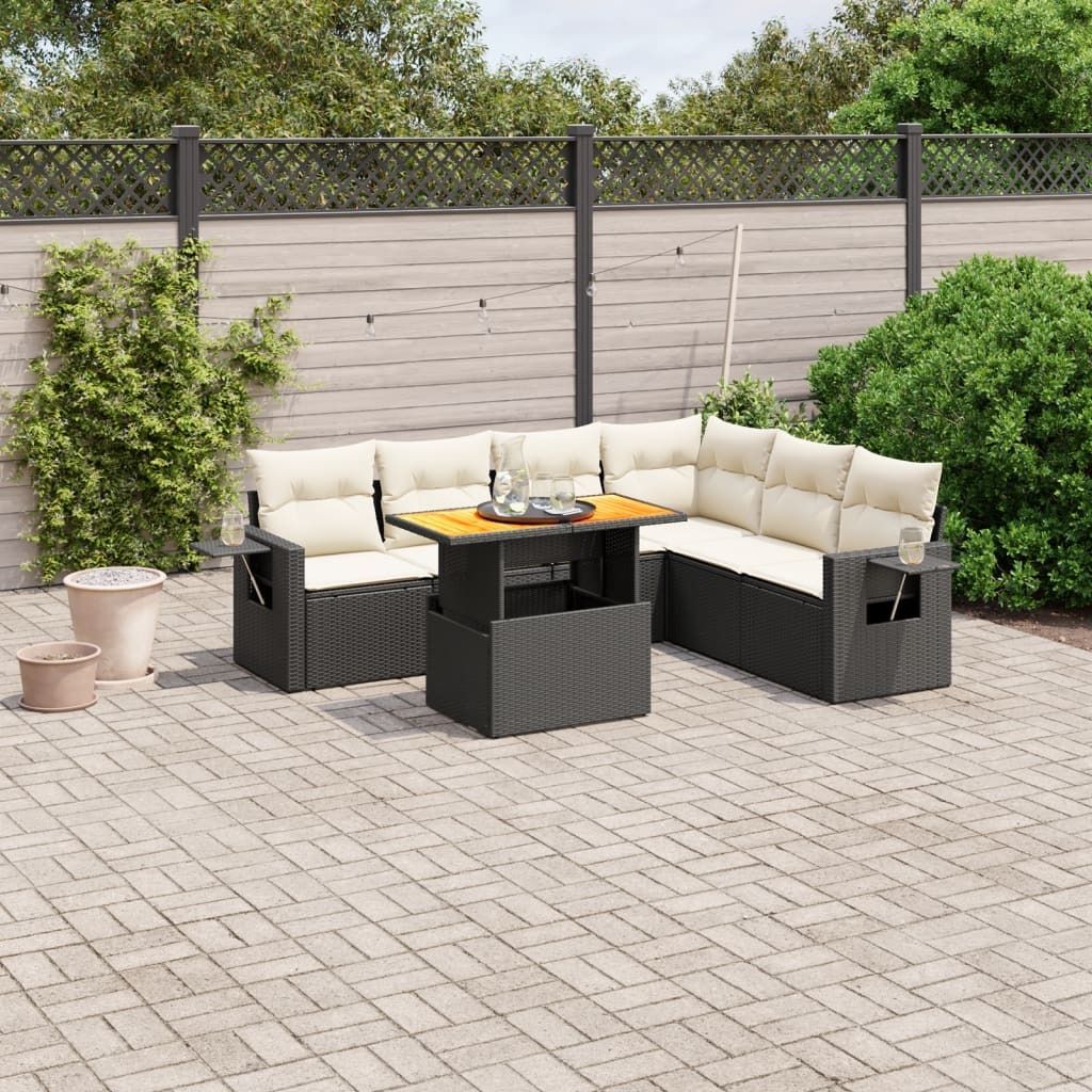 Maison Exclusive - 7-tlg. Garten-Sofagarnitur mit Kissen Schwarz Poly Rattan