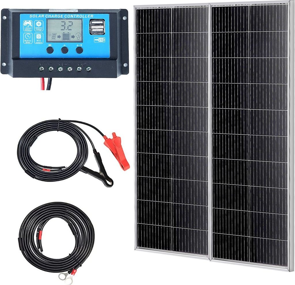 200W Solarpanel 2er-Set 12V monokristallinen Solarmodul plus Laderegler 16,66A Solaranlage Umwandlungsrate von 23 % Kompatibel mit AGM-, GEL-, FLD-...