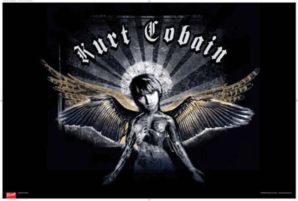 Poster Kurt Cobain Wings : Affiche Prête à Suspendre avec Bois Noir