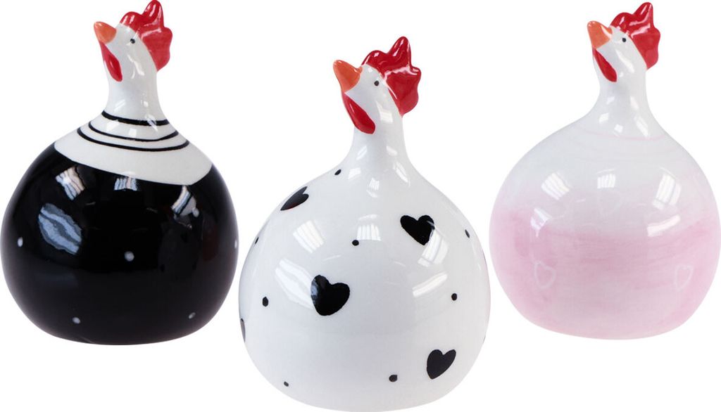Deko Hühner Osterdeko Figuren Hahn Set 11,5cm 3er Pack Keramik Osterdeko Tischdeko, 3 Stück
