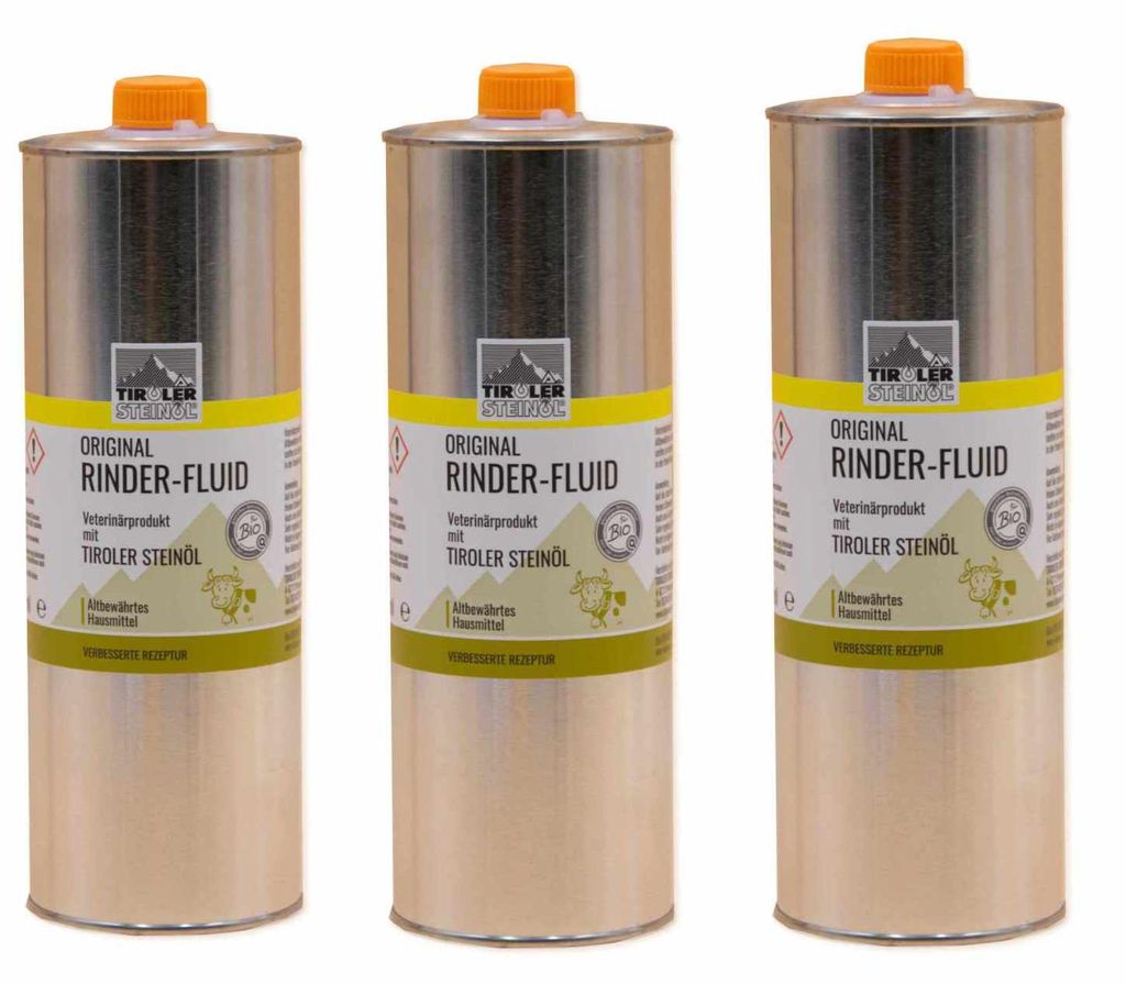 Tiroler Steinöl Rinderfluid  1000 ml Fliegen- u. Produktbild 